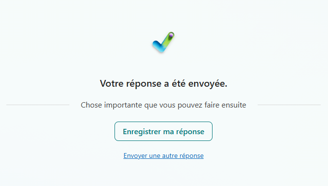 Capture d'écran avec le message: Votre réponse a été envoyée