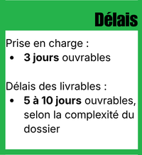 Délais de prise en charge et des livrables.