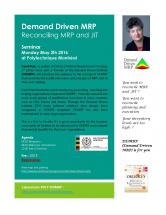 Demand Driven MRP Reconciling MRP and JIT : Seminar Monday May 2 th 2016 at Polytechnique Montréal