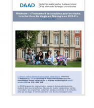 Webinaire : Financement des étudiantes et des étudiants pour les études, la recherche et les stages en Allemagne 2022-23