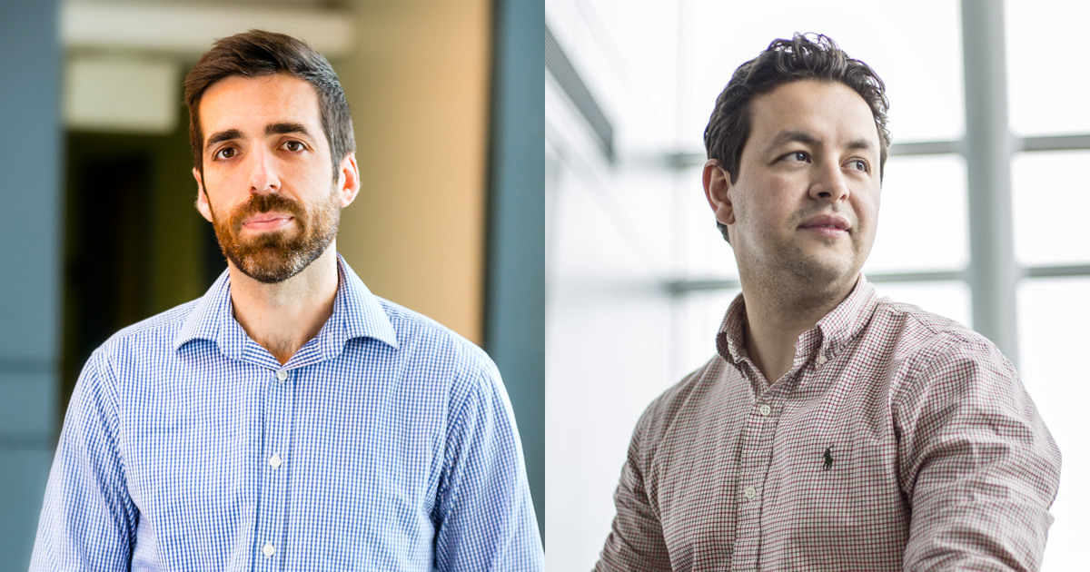 De gauche à droite : Stéphane Kéna-Cohen, professeur adjoint au Département de génie physique de Polytechnique Montréal; Oussama Moutanabbir, professeur agrégé au Département de génie physique de Polytechnique Montréal. De gauche à droite : Stéphane Kéna-Cohen, professeur adjoint au Département de génie physique de Polytechnique Montréal; Oussama Moutanabbir, professeur agrégé au Département de génie physique de Polytechnique Montréal.