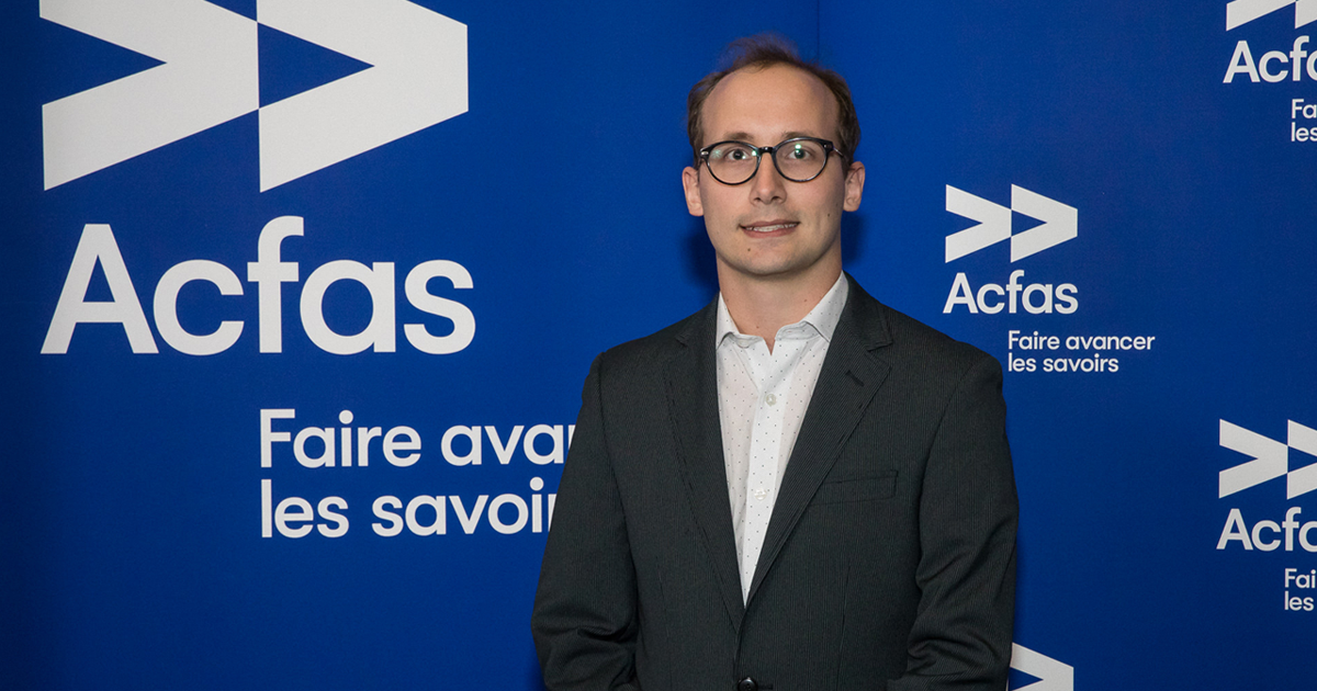 Pierre-Alexandre Goyette, doctorant en génie biomédical, au 75e Gala de l'Acfas (Photo : Hombeline Dumas) Pierre-Alexandre Goyette, doctorant en génie biomédical, au 75e Gala de l'Acfas (Photo : Hombeline Dumas)