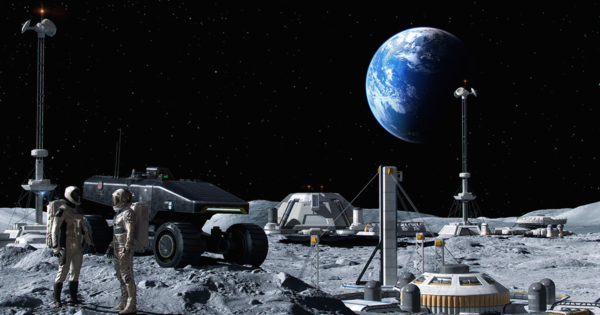 Projet de base lunaire (simulation). (Illustration : @Corona Borealis)