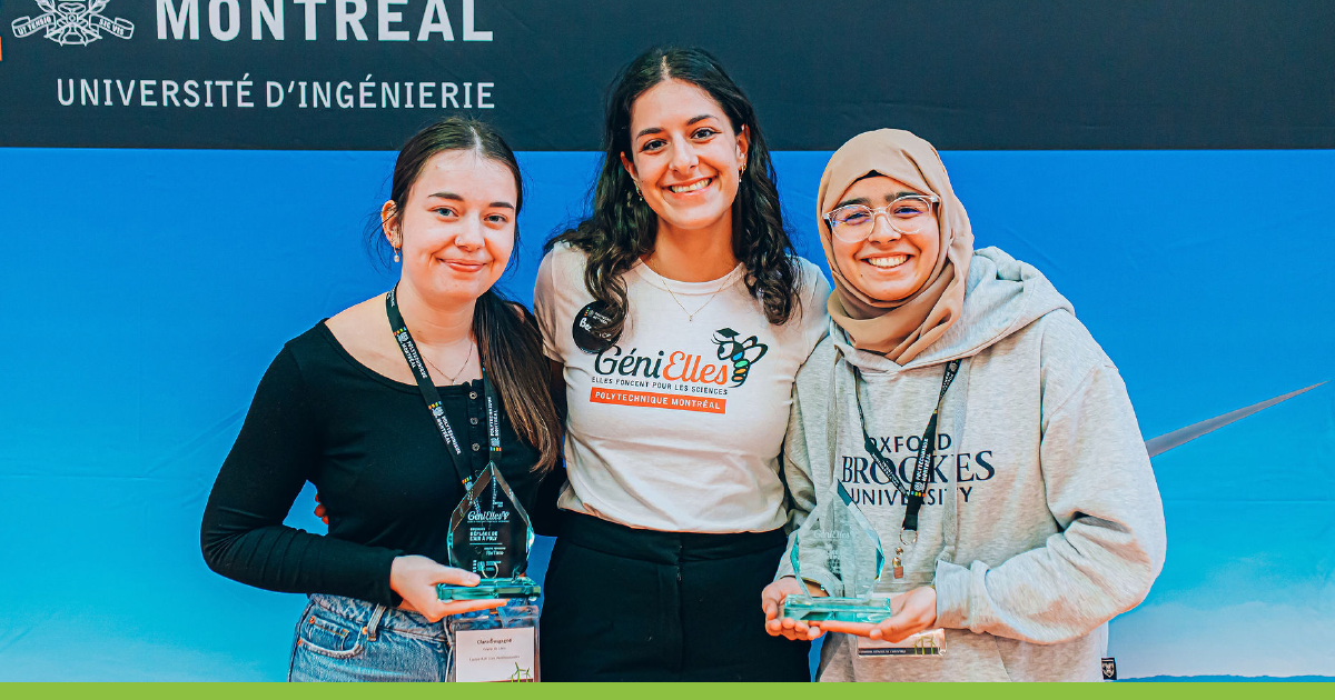 Les participantes ayant obtenu une bourse d'admission en compagnie de Béatrice Cyr, étudiante à la maîtrise en génie physique et ambassadrice GénieElles. (Photo : Caroline Perron). Les participantes ayant obtenu une bourse d'admission en compagnie de Béatrice Cyr, étudiante à la maîtrise en génie physique et ambassadrice GénieElles. (Photo : Caroline Perron).