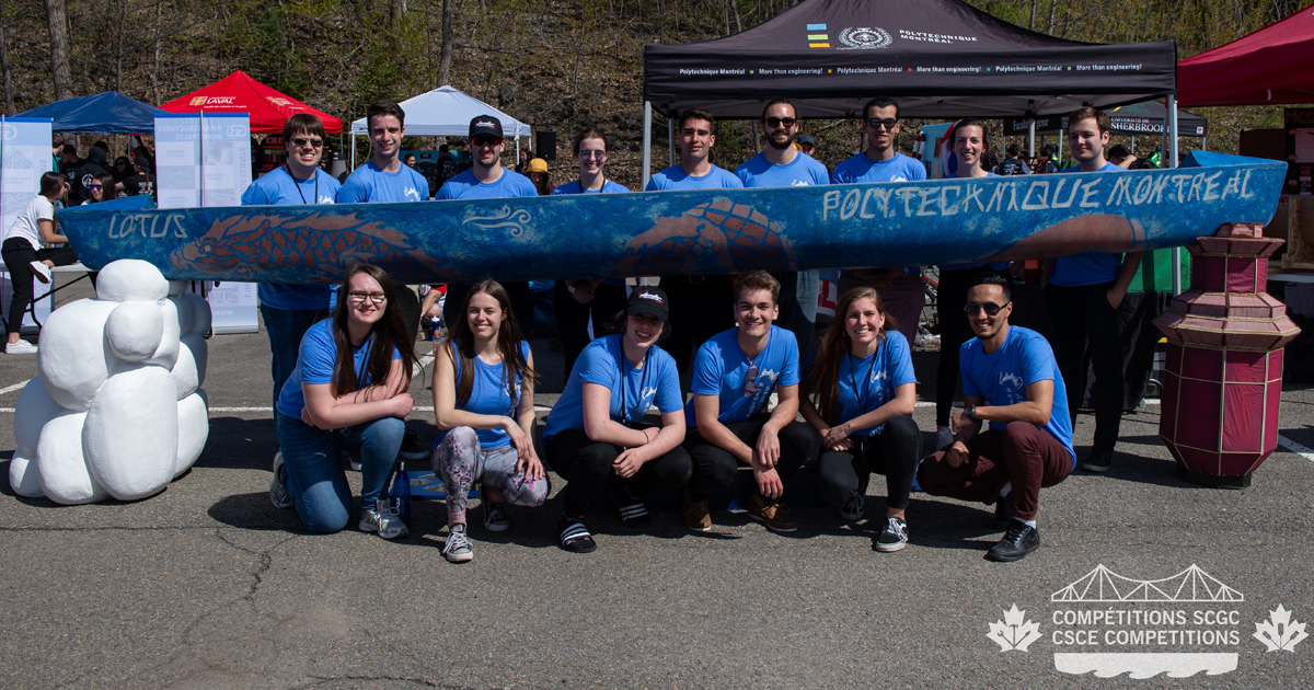 Les étudiantes et les étudiants de Canoë de béton Polytechnique Montréal, avec leur embarcation «Lotus». (Photo : CNCCB) Les étudiantes et les étudiants de Canoë de béton Polytechnique Montréal, avec leur embarcation «Lotus». (Photo : CNCCB)