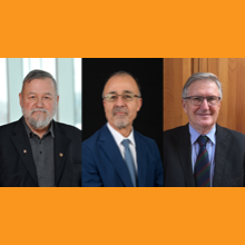 De gauche à droite : Michel Perrier, professeur émérite au Département de génie chimique; Mohamad Sawan, professeur émérite au Département de génie électrique; François Trochu, professeur émérite au Département de génie mécanique. 
