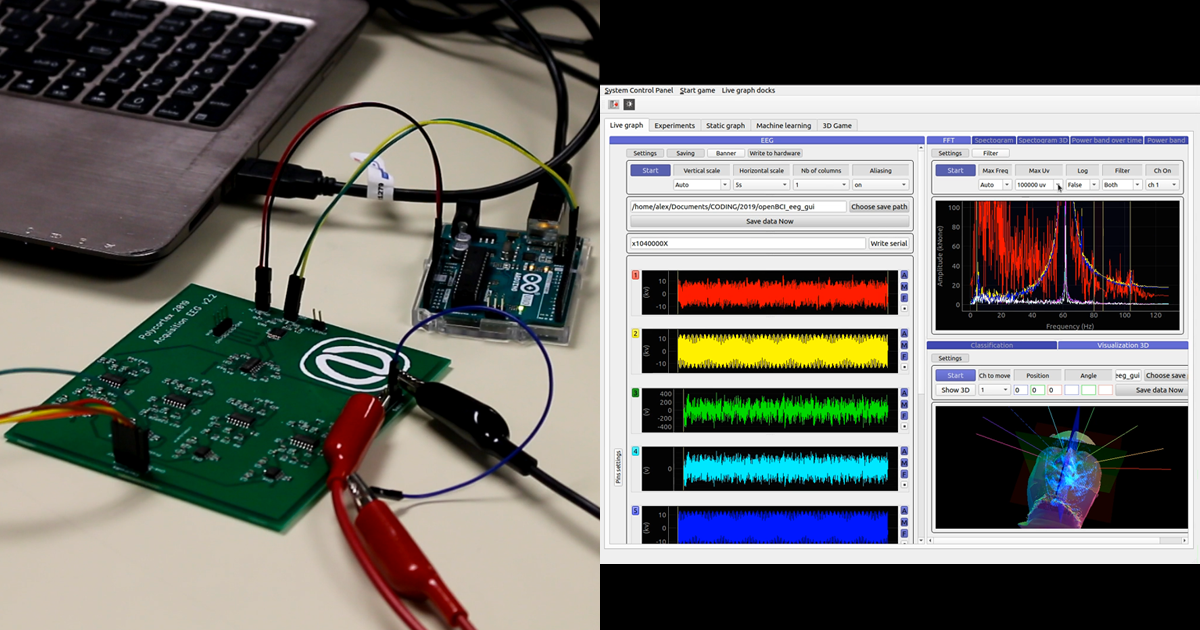 À gauche, le circuit d'acquisition du projet « PolyCortex Acquisition 2019 », et à droite, un aperçu du logiciel d'acquisition. (Photo : PolyCortex) À gauche, le circuit d'acquisition du projet « PolyCortex Acquisition 2019 », et à droite, un aperçu du logiciel d'acquisition. (Photo : PolyCortex)
