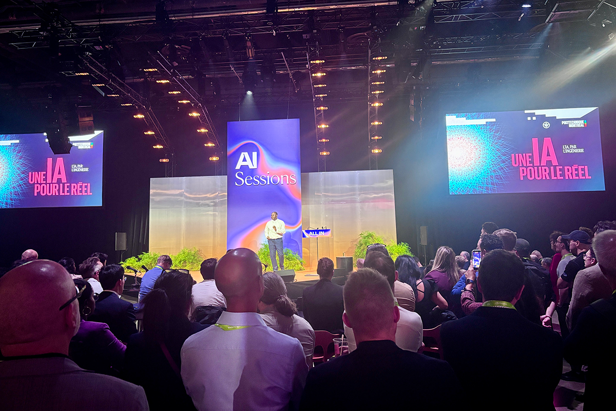 Foutse Khomh, directeur de la recherche et de l'innovation de Polytechnique Montréal, sur la scène AI Sessions à ALL IN 2026.