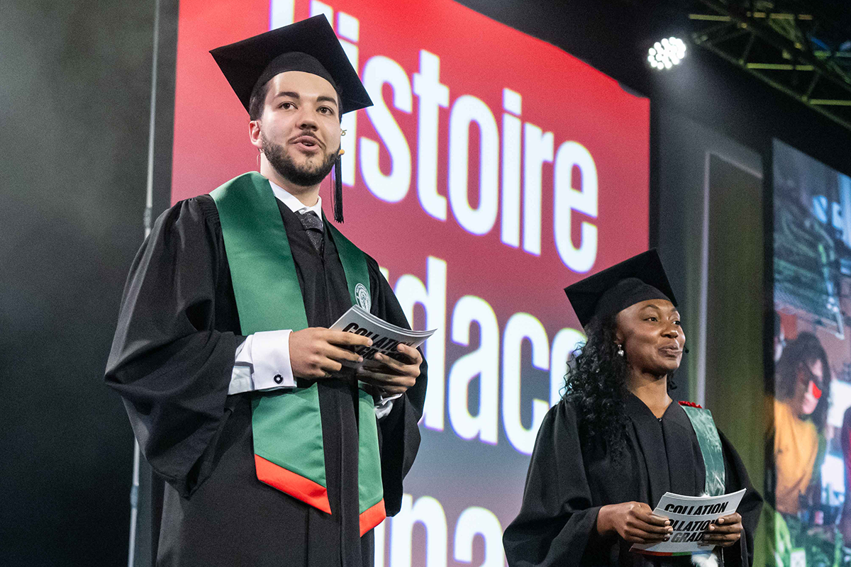 Adam Kassi Lahlou, diplômé au baccalauréat en génie informatique, et Gaëlle Patricia Megouo Talotsing, diplômée au doctorat en génie informatique (Photo : Voltaic) 