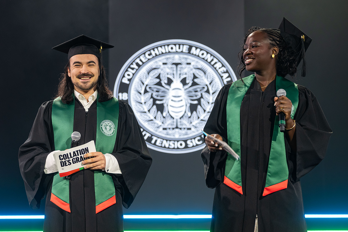 Antoine Papillon, diplômé au baccalauréat en génie physique, et Imann Marikelly Bonkoungou, diplômée au baccalauréat en génie industriel (Photo : Voltaic) Antoine Papillon, diplômé au baccalauréat en génie physique, et Imann Marikelly Bonkoungou, diplômée au baccalauréat en génie industriel (Photo : Voltaic)