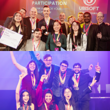 Les équipes des jeux Noctambule (à gauche) et Dream Painters (à droite). (Photos : Ubisoft)