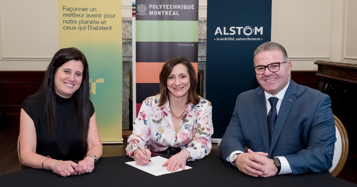 Stéphanie Vaillancourt, présidente, Canada, d’AtkinsRéalis, Maud Cohen, directrice générale de Polytechnique Montréal, et Michael Keroullé, président et chef de la direction, Amériques, d’Alstom. (Photo : Mathieu Deshayes) Stéphanie Vaillancourt, présidente, Canada, d’AtkinsRéalis, Maud Cohen, directrice générale de Polytechnique Montréal, et Michael Keroullé, président et chef de la direction, Amériques, d’Alstom. (Photo : Mathieu Deshayes)