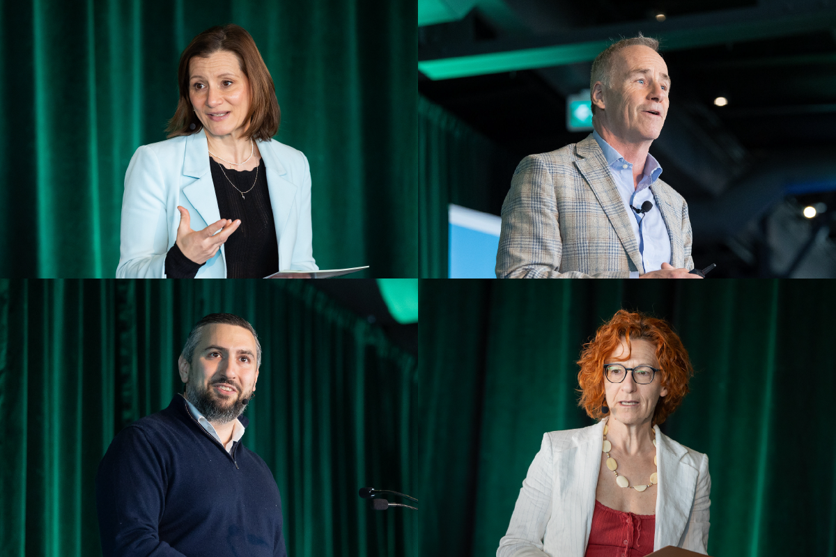 Maud Cohen, directrice générale, François Bertrand, directeur de la recherche et de l'innovation, Marc Balestrino, directeur de la stratégie, de l'impact et des données institutionnelles, et Annie Ross, professeure titulaire. (Photos : Thierry du Bois)