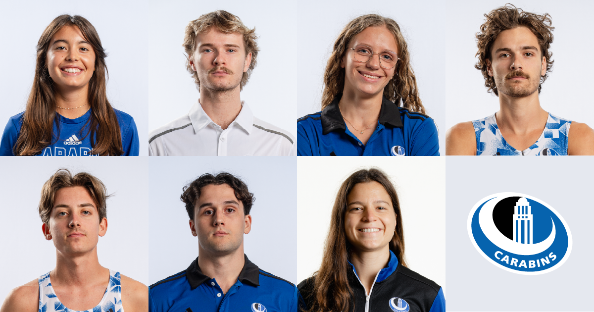 Paola Font, Marc-Antoine Fortin, Romane Hereng, Thomas Laviolette, Pierre Pereira, Jacob St-Germain et Marie-Terriault, membres des Carabins. Paola Font, Marc-Antoine Fortin, Romane Hereng, Thomas Laviolette, Pierre Pereira, Jacob St-Germain et Marie-Terriault, membres des Carabins.