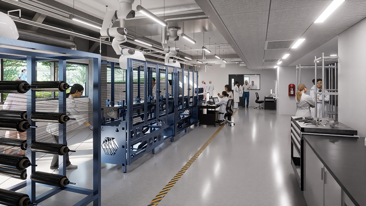 Représentation d'un nouveau laboratoire de matériaux de pointe à Polytechnique Montréal. (Illustration : NFOE+DMA+Provencher_Roy)