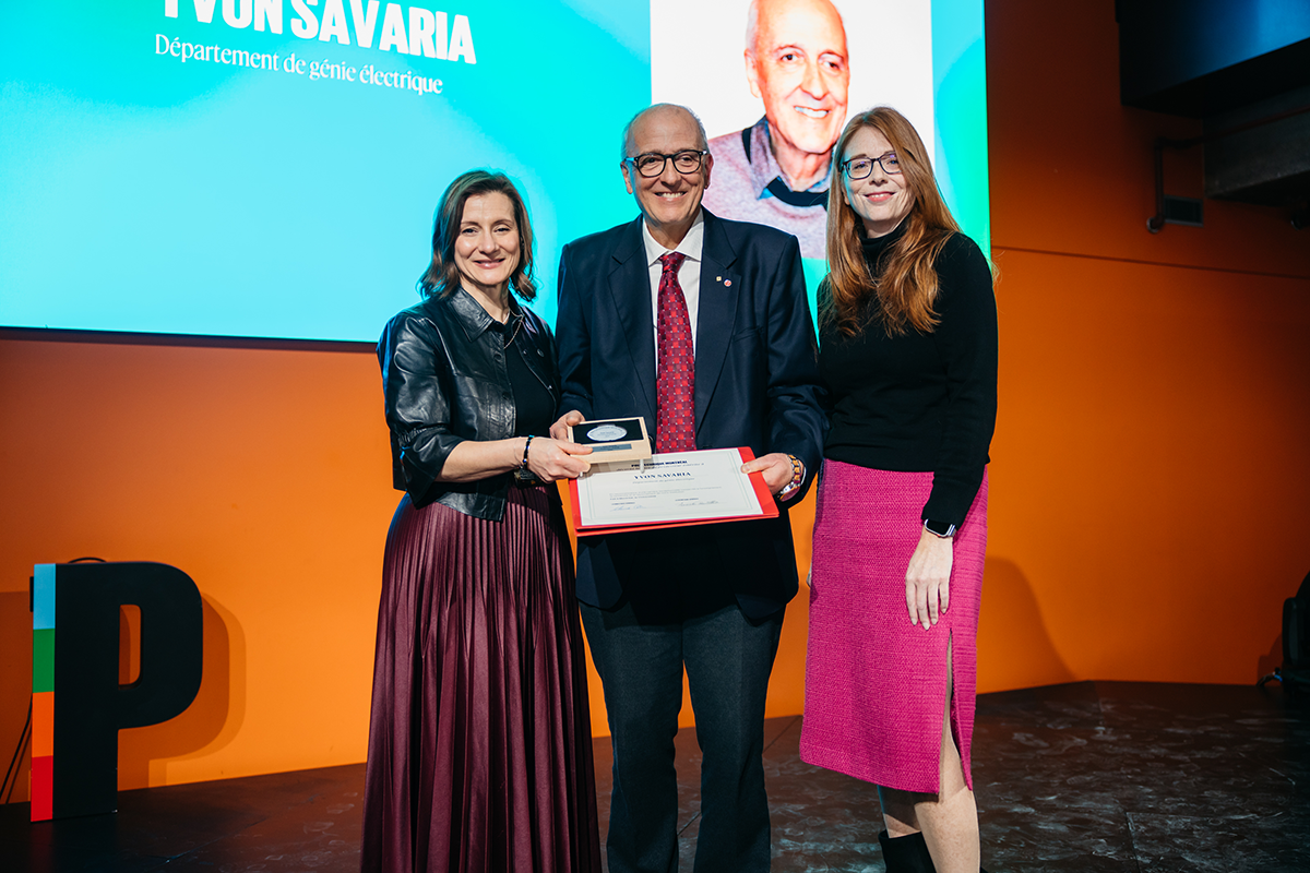 Maud Cohen, directrice générale de Polytechnique Montréal; Yvon Savaria, professeur émérite en géniee électrique; Annick Paquette, secrétaire générale. (Photo : Annie Diotte) Maud Cohen, directrice générale de Polytechnique Montréal; Yvon Savaria, professeur émérite en géniee électrique; Annick Paquette, secrétaire générale. (Photo : Annie Diotte)