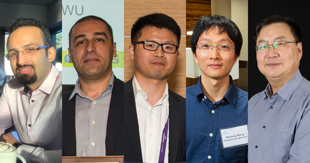 De gauche à droite : Jaber Moghaddasi; Tarek Djerafi; Xiaoqiang Gu; Desong Wang; Ke Wu. De gauche à droite : Jaber Moghaddasi; Tarek Djerafi; Xiaoqiang Gu; Desong Wang; Ke Wu.