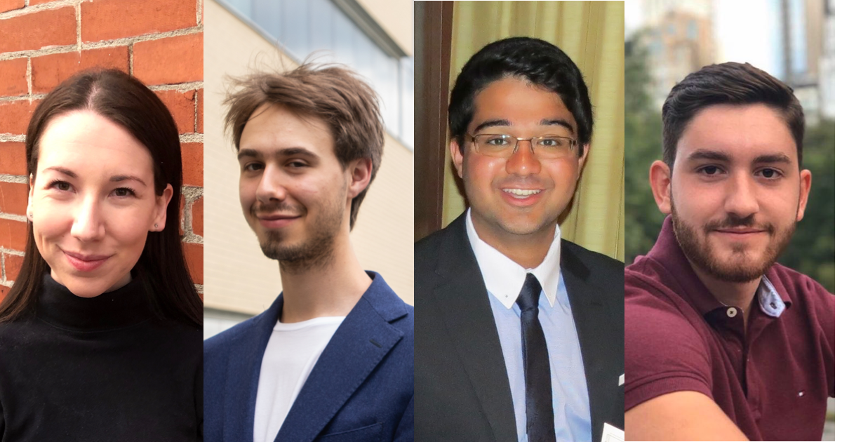 Sarah Lambert, étudiante au baccalauréat en génie mécanique; Antoine Doray, étudiant au baccalauréat en génie industriel; Imran Ismail, diplômé au baccalauréat en génie mécanique; Nicholas Munden, étudiant au baccalauréat en génie biomédical Sarah Lambert, étudiante au baccalauréat en génie mécanique; Antoine Doray, étudiant au baccalauréat en génie industriel; Imran Ismail, diplômé au baccalauréat en génie mécanique; Nicholas Munden, étudiant au baccalauréat en génie biomédical