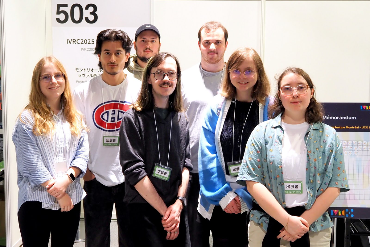 Gabrielle Côté, Santiago Costa, Erwan Berthaud; Michael Roussel; Félix Balasakis; Alicia Halleur et Sarah Bidault, de Polytechnique Montréal et UCO Laval. (Photo : Yumi Idehara)