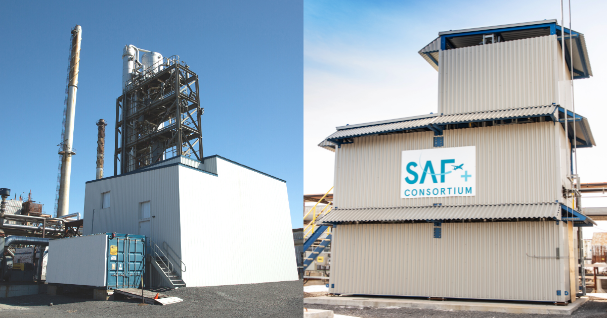 Usines de conversion de CO2 en carburant d'aviation durable d'un projet codirigé par Polytechnique Montréal et le consortium SAF+. Photos : Polytechnique Montréal, BBA) Usines de conversion de CO2 en carburant d'aviation durable d'un projet codirigé par Polytechnique Montréal et le consortium SAF+. Photos : Polytechnique Montréal, BBA)