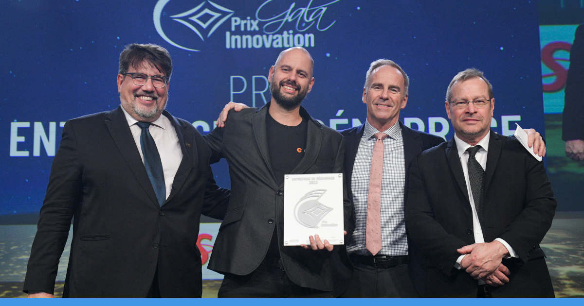 Remise du Prix Entreprise en démarrage au Gala Innovation 2023 de l'ADRIQ. Remise du Prix Entreprise en démarrage au Gala Innovation 2023 de l'ADRIQ.