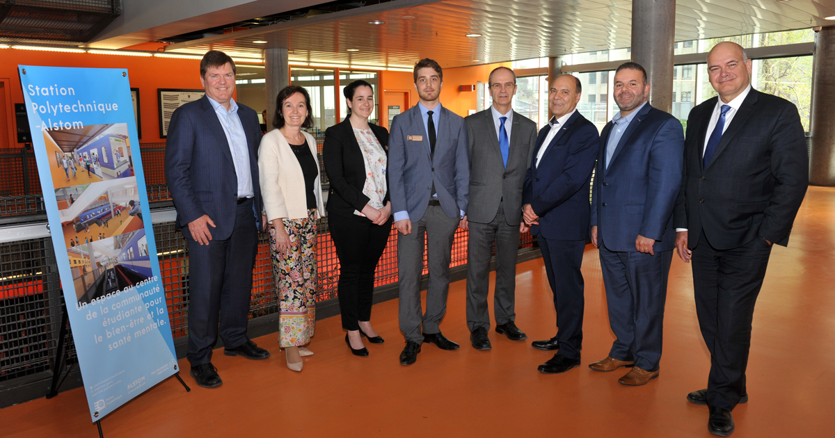 Les dignitaires et les représentants du comité étudiant qui ont pris la parole lors de l’événement d’inauguration du projet Station Polytechnique-Alstom et de reconnaissance du don d’Alstom pour le projet. Les dignitaires et les représentants du comité étudiant qui ont pris la parole lors de l’événement d’inauguration du projet Station Polytechnique-Alstom et de reconnaissance du don d’Alstom pour le projet.