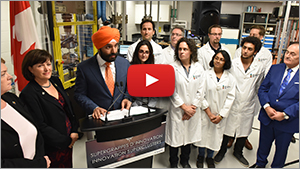 Video of the unveiling by the Honourable Navdeep Bains, federal Minister of Innovation, Science and Economic Development, of the two Québec-region proposals shortlisted for Canada’s Innovation Superclusters Initiative (in French)