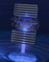 Schematic of the organic microcavity used to observe superfluid flow. Schematic of the organic microcavity used to observe superfluid flow.