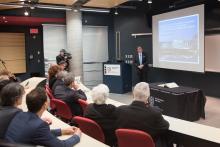 Miguel Anjos, professeur titulaire au sein du Département de mathématiques et de génie industriel de Polytechnique Montréal et directeur de la Chaire de recherche industrielle CRSNG-Hydro-Québec-Schneider Electric en optimisation des réseaux électriques intelligents, lors de la cérémonie d'inauguration de la chaire industrielle.