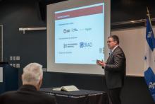 Miguel Anjos, professeur titulaire au sein du Département de mathématiques et de génie industriel de Polytechnique Montréal et directeur de la Chaire de recherche industrielle CRSNG-Hydro-Québec-Schneider Electric en optimisation des réseaux électriques intelligents, lors de la cérémonie d'inauguration de la chaire industrielle.