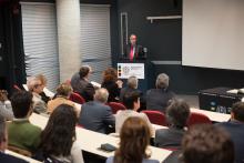 Michel Gendreau, directeur du Département de mathématiques et de génie industriel de Polytechnique Montréal, maître de cérémonie de l'inauguration de la Chaire de recherche industrielle CRSNG-Hydro-Québec-Schneider Electric en optimisation des réseaux électriques intelligents.