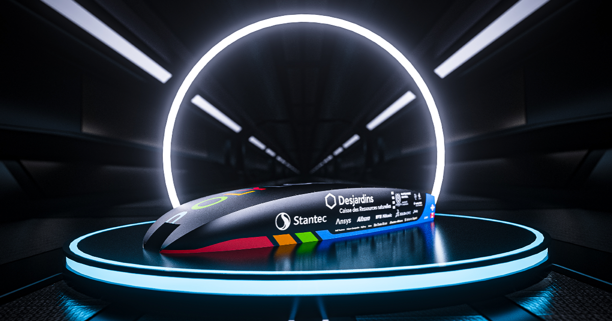 Représentation du concept de capsule Hyperloop de la société technique PolyLoop. Représentation du concept de capsule Hyperloop de la société technique PolyLoop.