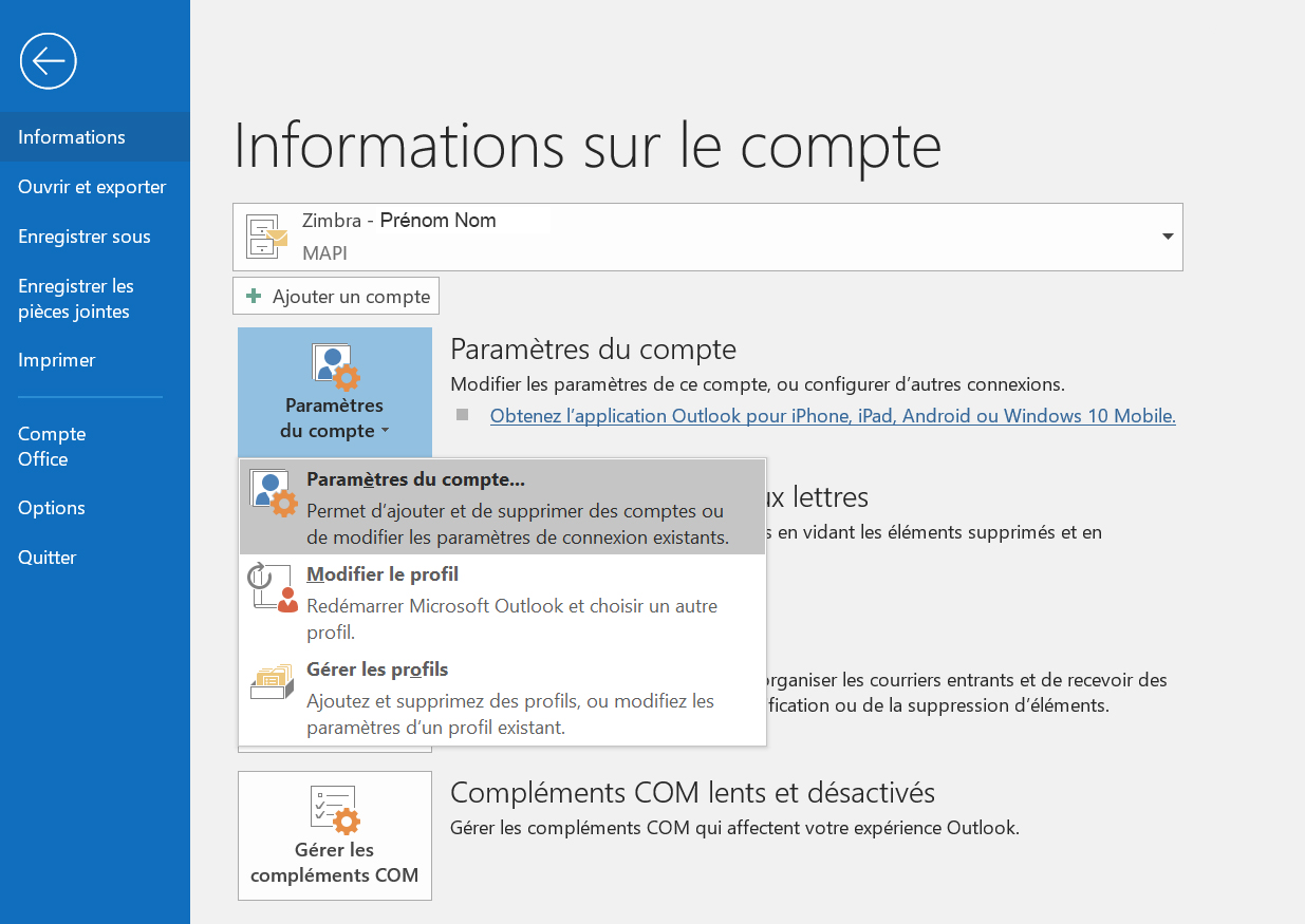 Étape 1 : Cliquer sur informations dans le menu