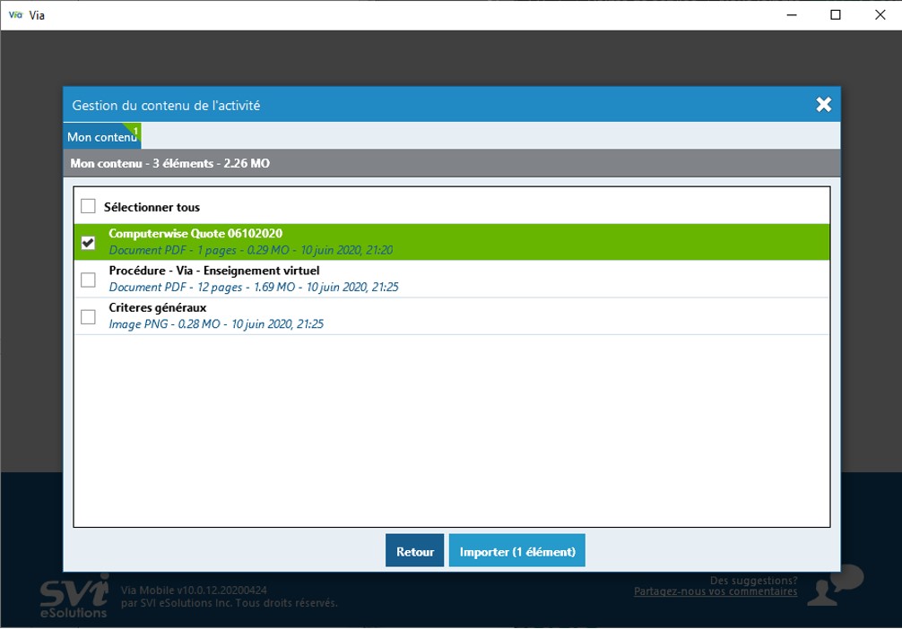 Gestion ducument -6 Mes contenus VIA - Sélection de fichiers